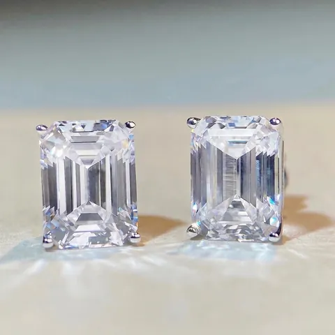 Boucles d'Oreilles Clous Carrées en Argent Sterling S925 Taille Émeraude Luxe Zirconia Incrusté Bijoux d'Oreille Géométriques pour Femmes