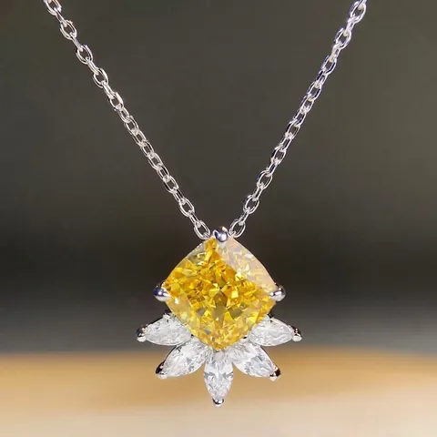 Luxury S925 Sterling Silver Cushion Cut Pendant Necklace For Women Elegant Inlaid Colorful Rhinestone Clavicle Chain Jewelry