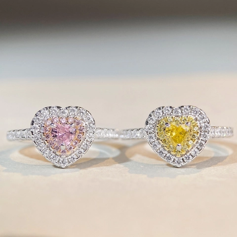 S925 Plata de Ley Corazón Circonia Anillo Lujoso Halo Incrustado Anillo de Compromiso Joyería Para Mujer Rosa Amarillo Piedra
