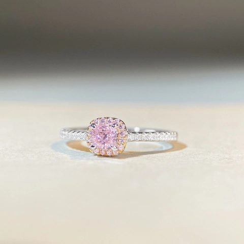 Anillo de Lujo de Plata de Ley 925 para Mujer Halo Corte de Cojín Rosa Amarillo Diamante de Imitación Anillo de Compromiso Joyería