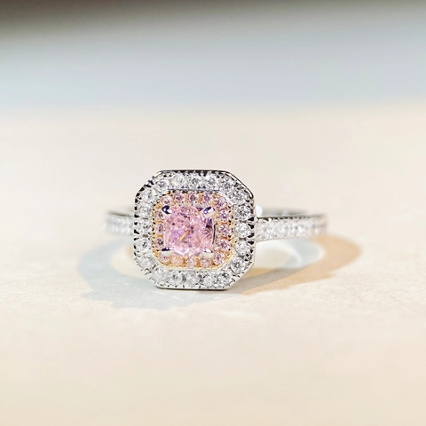 925 Sterling Silver Double Halo Cushion Cut Ring For Women Elegant Pink Yellow Rhinestone Minimalist Fashion Finger Jewelry Accessory
