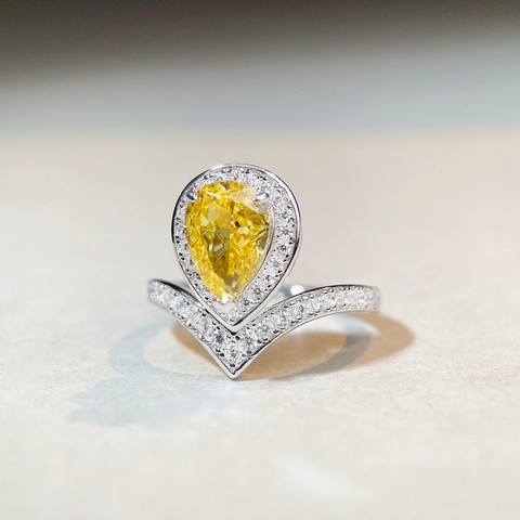 925 Sterlingsilber V-Förmiger Wassertropfen Ring Für Damen Birnenschliff Gelber Rosafarbener Weißer Zirkonia Halo Verlobung Hochzeit Schmuck