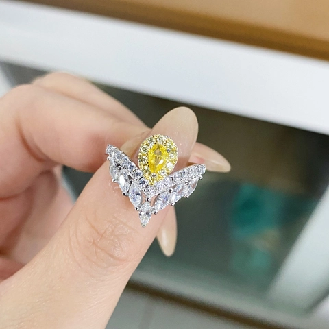 Anello Goccia d'Acqua Argento Sterling 925 Giallo Rosa Strass Intarsiato Marquise Spiga di Grano Anello Regolabile Gioielli Donna