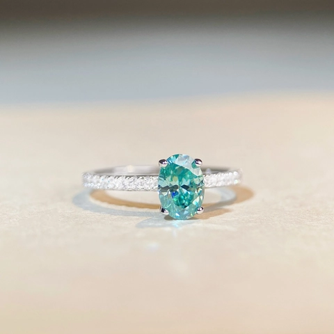 Elegante Anello in Argento Sterling 925 Moissanite Verde Paraiba per Donna Taglio Ovale Scintillante Gioielli da Matrimonio Regalo