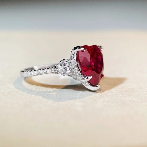 925 Sterlingsilber Taubenblut Roter Herz Edelstein Ring Für Damen Strass Eingelegt Hochwertig Romantisch Elegant Fingerring Schmuck Geschenk