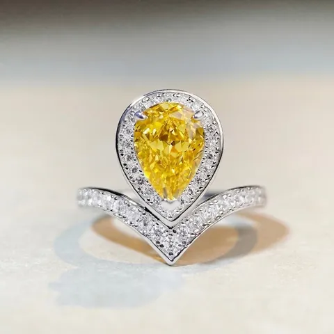 925 Sterlingsilber V-Förmiger Wassertropfen Ring Für Damen Birnenschliff Gelber Rosafarbener Weißer Zirkonia Halo Verlobung Hochzeit Schmuck