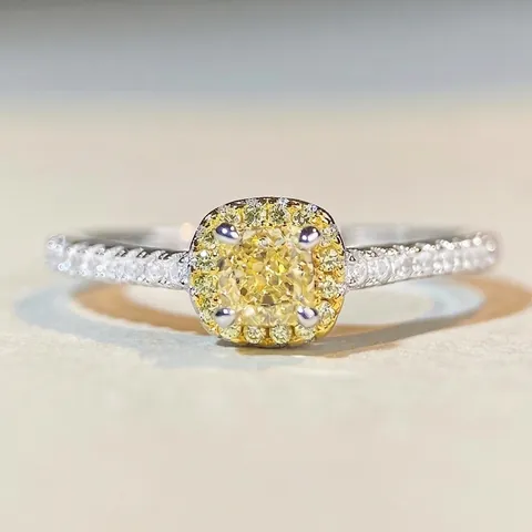 Luxury 925 Sterling Silver Cushion Cut Zirconia Ring Elegant Halo Square Engagement Ring For Women High Carbon Diamond Look