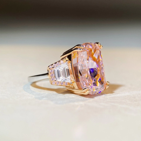 Anello in Argento Sterling 925 con Taglio a Cuscino Strass Rosa Giallo per Donna Gioielli di Lusso per Matrimonio Banchetto Festa