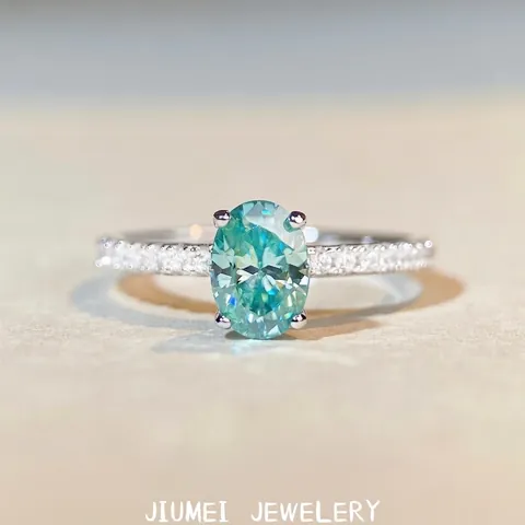 Elegante Anello in Argento Sterling 925 Moissanite Verde Paraiba per Donna Taglio Ovale Scintillante Gioielli da Matrimonio Regalo