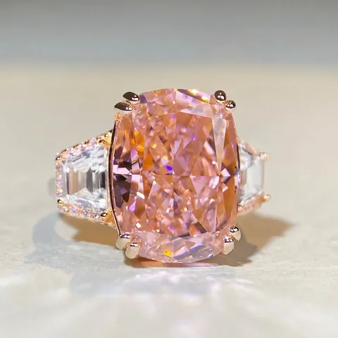 Anello in Argento Sterling 925 con Taglio a Cuscino Strass Rosa Giallo per Donna Gioielli di Lusso per Matrimonio Banchetto Festa
