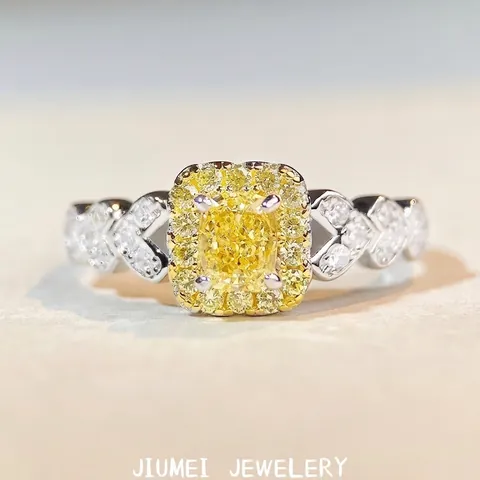 Anello in Argento Sterling S925 Quadrato Giallo Rosa Strass per Donna Lusso Cuore Banda Laterale Halo Fidanzamento Matrimonio