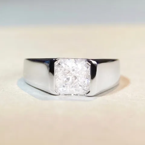 925 Sterling Zilveren Heren Ring met Vierkant Geslepen Zirconia Minimalistische Brede Band Vergoldet Mode Sieraden Unisex Ring Zilver