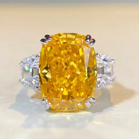Luxury 925 Sterling Silver Radiant Cut Ring For Women Radiant Ice Cut Yellow Pink Rhinestone Ring For Wedding Banquet Party