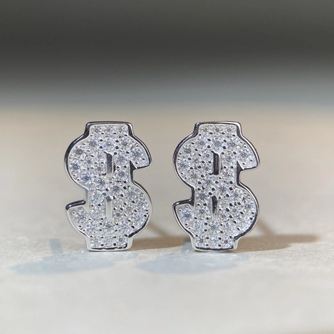 Hip Hop 925 Sterlingsilber Moissanit Dollarzeichen Ohrstecker Iced Out Bling Money Symbol Ohrring Schmuck Für Damen