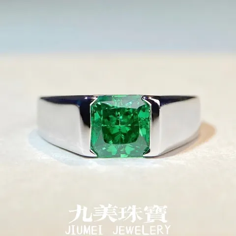 S925 Sterlingsilber Ring Für Herren Groß Smaragdschliff Zirkonia Breiter Polierter Band Geometrischer Statement Schmuck Ring Geschenk