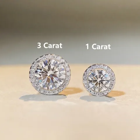 925 Sterling Silver Moissanite Stud Earrings Round Halo High Carbon Diamond Earrings For Women Elegant Jewelry