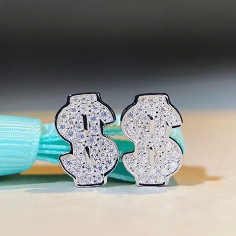 Hip Hop 925 Sterlingsilber Moissanit Dollarzeichen Ohrstecker Iced Out Bling Money Symbol Ohrring Schmuck Für Damen