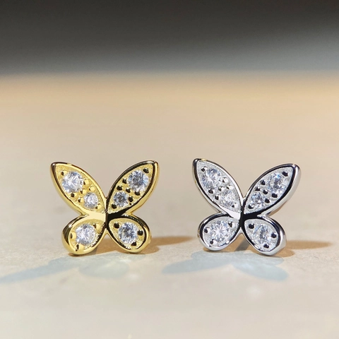 Orecchini a Bottone a Farfalla in Argento Sterling 925 Moissanite per Donna Eleganti Gioielli a Farfalla Placcati Oro Argento