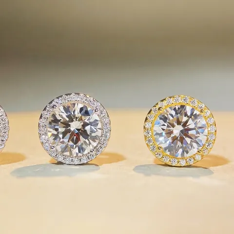 925 Sterling Silver Moissanite Stud Earrings Round Halo High Carbon Diamond Earrings For Women Elegant Jewelry