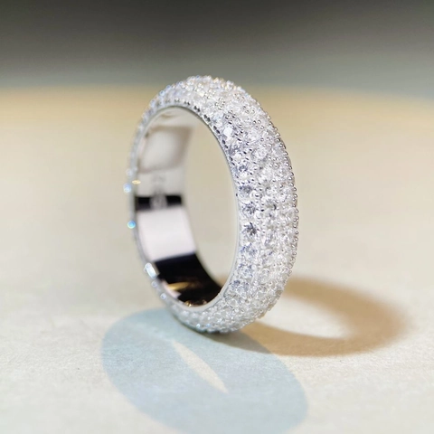 Anello in Argento Sterling 925 Zirconia per Uomo Donna Stile Hip Hop Pavé Fascia Eternity Larga Regalo Gioielli Argento