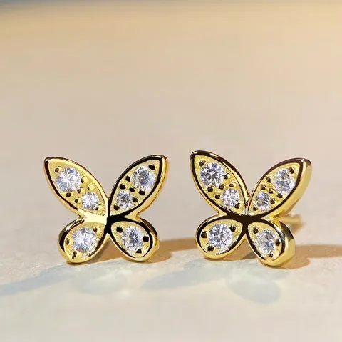 Orecchini a Bottone a Farfalla in Argento Sterling 925 Moissanite per Donna Eleganti Gioielli a Farfalla Placcati Oro Argento