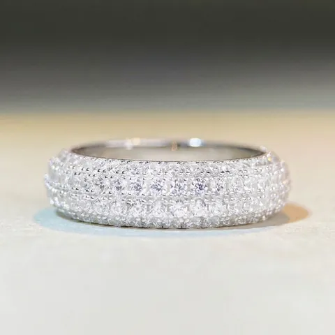 Anello in Argento Sterling 925 Zirconia per Uomo Donna Stile Hip Hop Pavé Fascia Eternity Larga Regalo Gioielli Argento