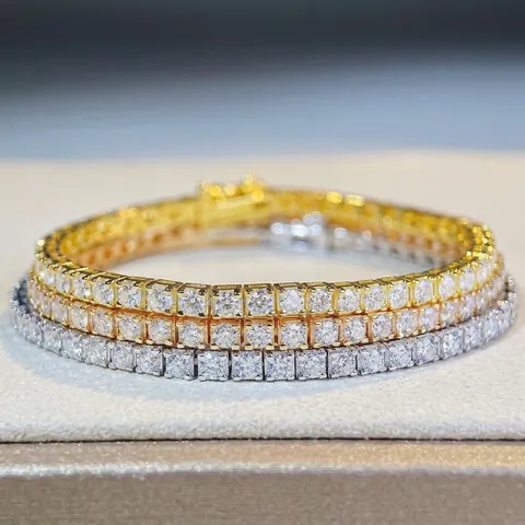 925 Sterling Silver Moissanite Tennis Bracelet For Men Women Hip Hop Sparkling Rhinestone Jewelry Gift Chain Bracelet