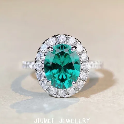 Luxe 925 Sterling Zilveren Ovalen Groene Paraiba Halo Ring Voor Dames Strass Versierde Vintage Verlovings Sieraden Ring