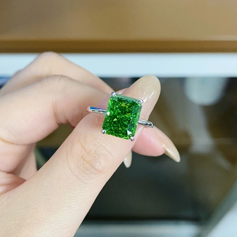 925 Sterling Silver Radiant Cut Zirconia Ring For Women High-End Rectangular Gemstone Fashion Jewelry Geometric Wedding Banquet Ring Gift