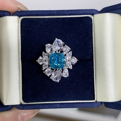 Anello in Argento Sterling 925 con Strass Taglio Radiant Lussuoso Anello di Fidanzamento a Fiore per Donna Gioielli per Matrimonio