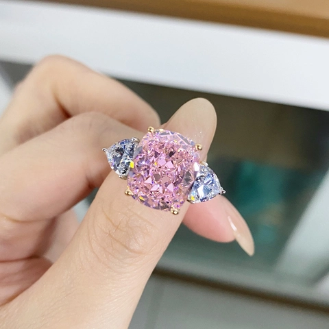 Anello in Argento Sterling 925 Con Strass Rosa Taglio Cushion Design a Tre Pietre Gioielli di Moda Sofisticati da Donna per Feste Quotidiano Misura 5-9
