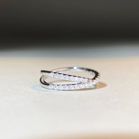 Anello in Argento Sterling 925 con Moissanite Incrociato a Doppia Fila Geometrico per Donna Gioielli di Moda Eleganti di Lusso Regalo