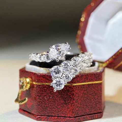 925 Sterlingsilber Wassertropfen Verstellbarer Offener Ring Für Damen Luxus Strass Eingelegt Blatt Geometrischer Fingerring Mode Schmuck
