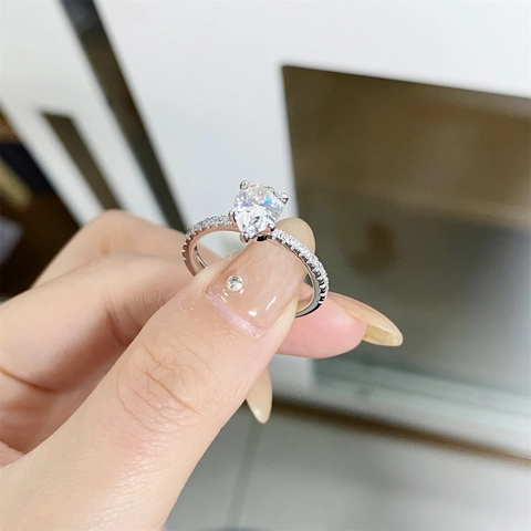 Anillo de Moissanita Corte Pera Clásico de Plata de Ley 925 Anillo de Compromiso de Boda Color D VVS1 Moissanita Joyería Mujer
