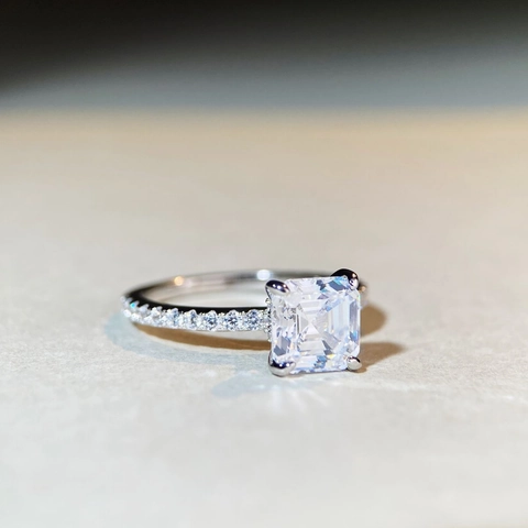 925 Sterling Silver Moissanite Ring For Women Asscher Cut Square Rhinestone Four-Prong Setting Simple Versatile Fashion Jewelry Finger Ring