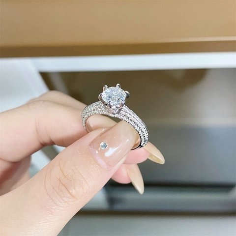 925 Sterling Silver Moissanite Ring Classic Six Claw Setting Zirconia Engagement Wedding Finger Ring For Women Fashion Jewelry Gift