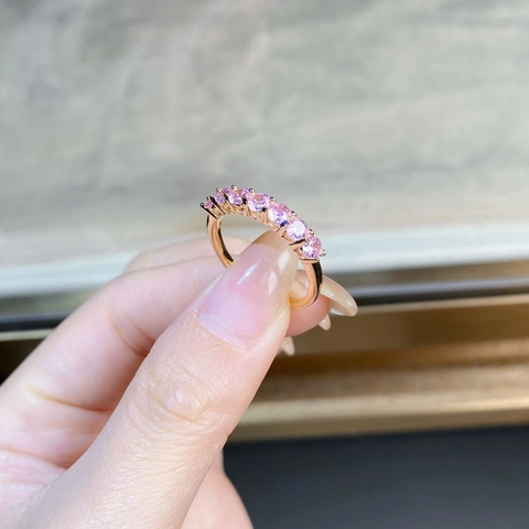 S925 Sterling Silver Pink Rhinestone Ring For Women Minimalist Row Gemstone Wedding Finger Ring Jewelry Gift For Girlfriend