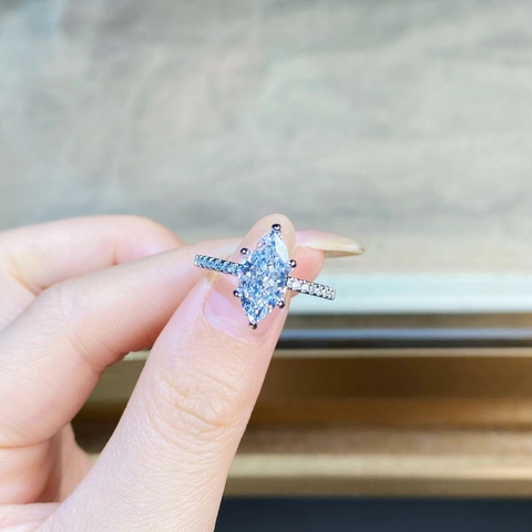 Marquise Cut 925 Sterling Silver Ring For Women High Carbon Diamond Rhinestone Inlaid Fashion Commute Ins Style Jewelry