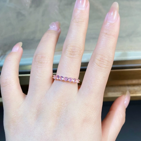 S925 Sterling Silver Pink Rhinestone Ring For Women Minimalist Row Gemstone Wedding Finger Ring Jewelry Gift For Girlfriend