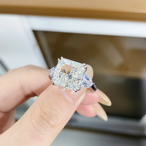 S925 Sterling Zilveren Ring Met Radiant Geslepen Strass Voor Dames Klassieke Drie Stenen Verloving Bruiloft Sieraden Cadeau
