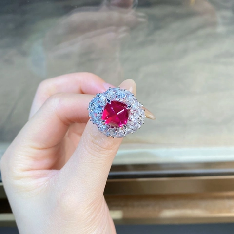 Lussuoso Anello in Argento Sterling 925 per Donna Quadrato Taglio Pan di Zucchero Rosso Verde Strass Halo Anello Gioielli per Matrimonio Regalo