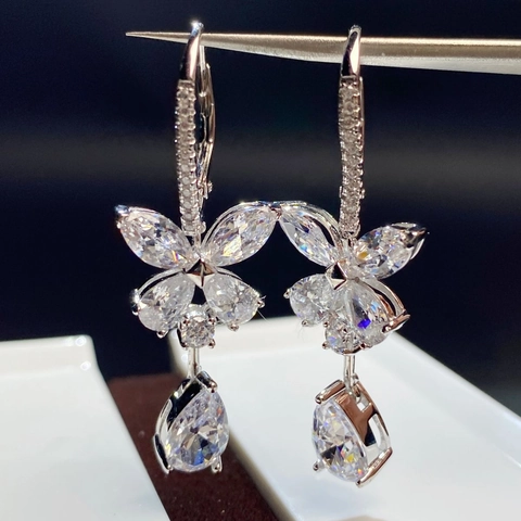 925 Sterling Silver Butterfly Water Drop Dangle Earrings Elegant High-End Rhinestone Marquise Earrings For Women Jewelry Gift