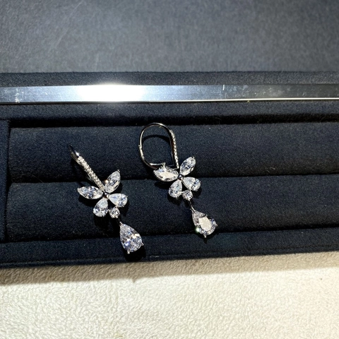 925 Sterling Silver Butterfly Water Drop Dangle Earrings Elegant High-End Rhinestone Marquise Earrings For Women Jewelry Gift