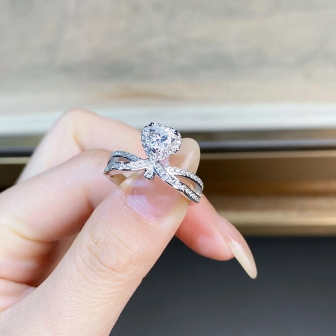 925 Sterlingsilber Herz Moissanit Ring Für Damen Eleganter Schleifen Entwurf Strass Ring Verlobung Hochzeit Schmuck Geschenk