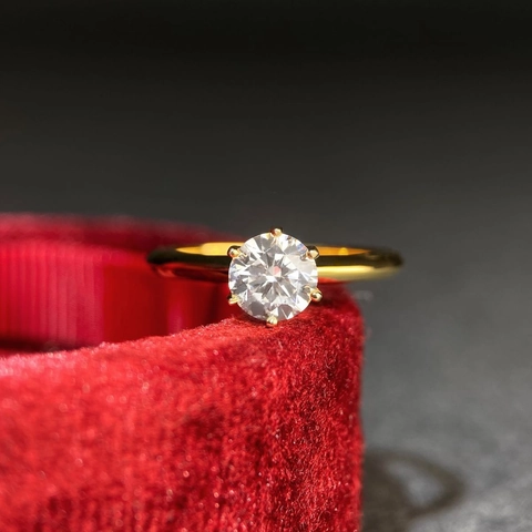 Anillo de Plata de Ley 925 Moissanita Chapado en Oro Seis Garras Solitario Compromiso Boda Anillo Mujer Joyería Clásica