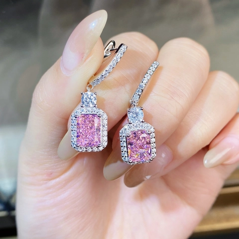 Orecchini a Goccia in Argento Sterling 925 con Taglio Radiant e Strass Rettangolare per Donna Eleganti Orecchini Geometrici con Gemme Colorate
