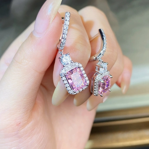 Orecchini a Goccia in Argento Sterling 925 con Taglio Radiant e Strass Rettangolare per Donna Eleganti Orecchini Geometrici con Gemme Colorate