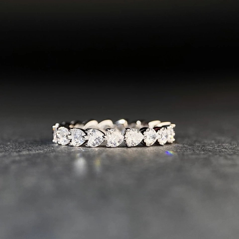 S925 Sterling Silver Heart Eternity Ring For Women Full Rhinestone Inlaid Heart Shaped Versatile Fashion Jewelry Stacking Ring