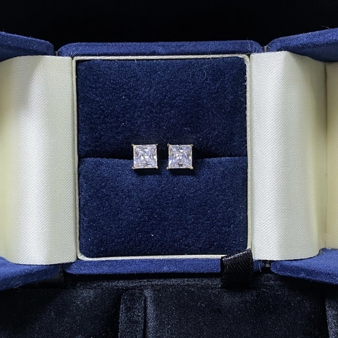 Orecchini a Bottone in Argento Sterling 925 con Moissanite Quadrati Taglio Princess Quattro Griffe Taglio Radiant Oro Argento Placcato Gioielli Donna