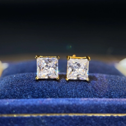 Orecchini a Bottone in Argento Sterling 925 con Moissanite Quadrati Taglio Princess Quattro Griffe Taglio Radiant Oro Argento Placcato Gioielli Donna